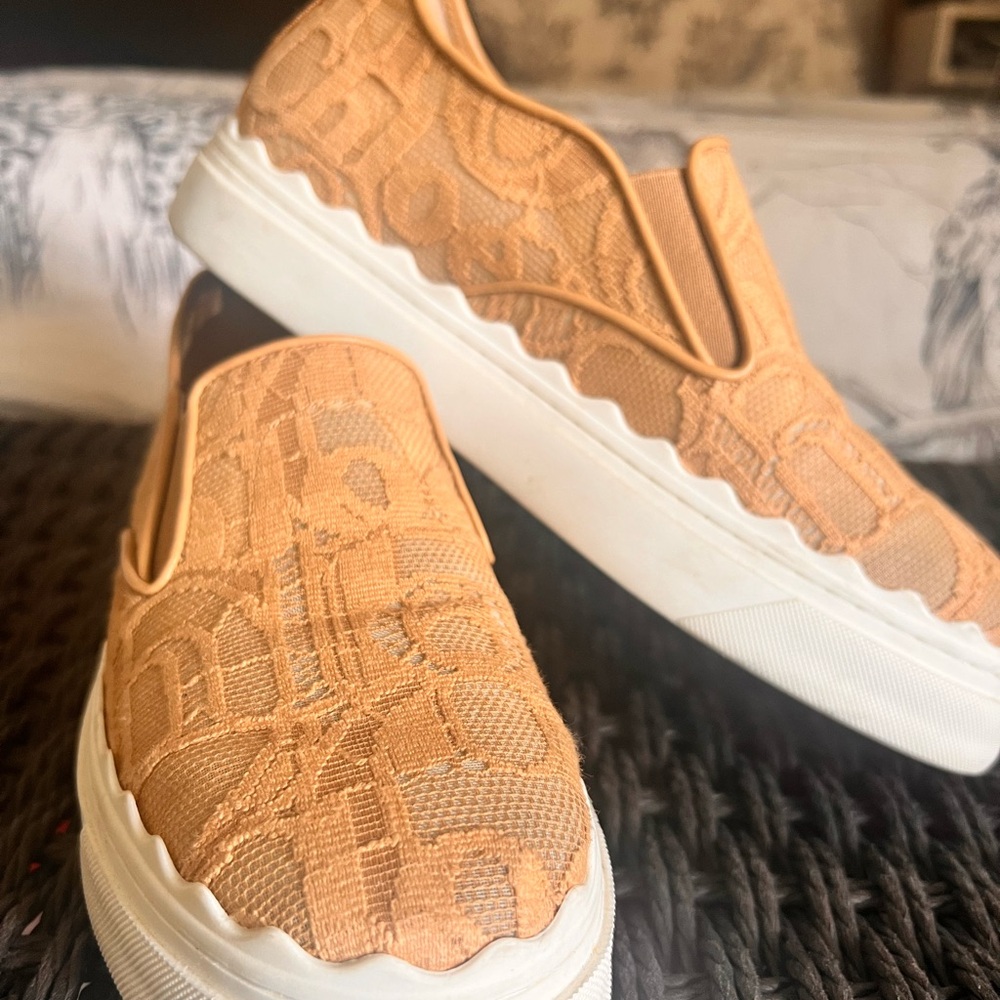 EVERYTHING MUST GO | Chloé Size 38 Tan Lace Slip-on Sneakers
